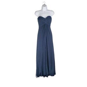 Tadashi Shoji Strapless Evening Gown Navy Blue Silk Sweetheart Maxi Dress Size 2